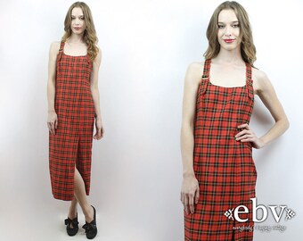 90s Plaid Maxi Dress 90s Plaid Dress Tartan Plaid Dress 90s Grunge Dress 90s Dress 1990s Dress Plaid Overalls Dress 90s Overalls Dress XS S