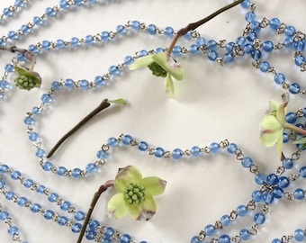Light Blue Bead Chain, Glass Rosary Chain, Sky Blue Glass Bead Chain, 4mm, 5Ft