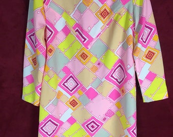 1960s polyester print dress
