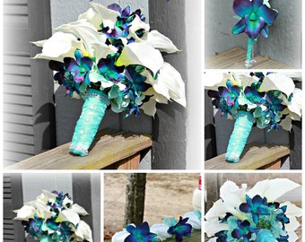 Silk-Real Touch Bridal bouquet with matching bout..
