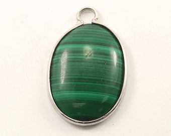 Vintage Oval Malachite Pendant 925 Sterling Silver PD 2343