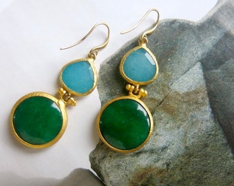 Green And Light Blue Jade Drop Earrings Gemstone Earrings Boho Glam Dangle Earrings Women Gift Boho Chic