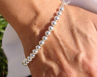 Ball Bracelet Bead Bracelet , 925 Sterling Silver Balls Bracelet , Valentine's Gift , Minimalist Jewelry , Karma Bracelet , 6mm Beads