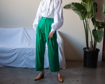 SPORT NANCEL paris green cotton pleated khakis / green baggy trousers / FR 40 / 26 waist / 3663t / B15