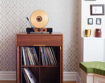 Cecilia Record Cabinet in Walnut and Brass