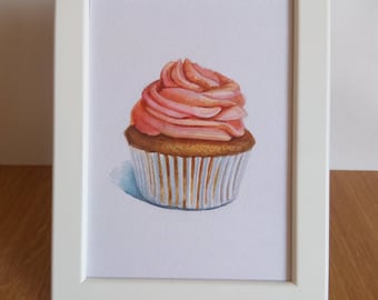 original 5x7 cupcake paintings / food illustration / dessert art / small painting / cupcake home decor / cupcake baby shower / for kitchen