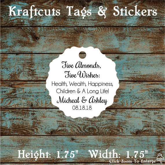 Italitan Wedding Favor Tags, Jordan Almond Favor Tags, Sugared Almond Favor Tags, Five Wishes Poem Favor Tags #655 Qty: 30 Tags