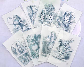 Edible Alice in Wonderland Illustrations 8 Black & White Wafer Paper Images Cake Decorations Wedding Toppers Mad Hatter Tea Party Decor RTD