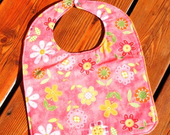 TODDLER BIB: Flowers on Salmon, Personalization Available