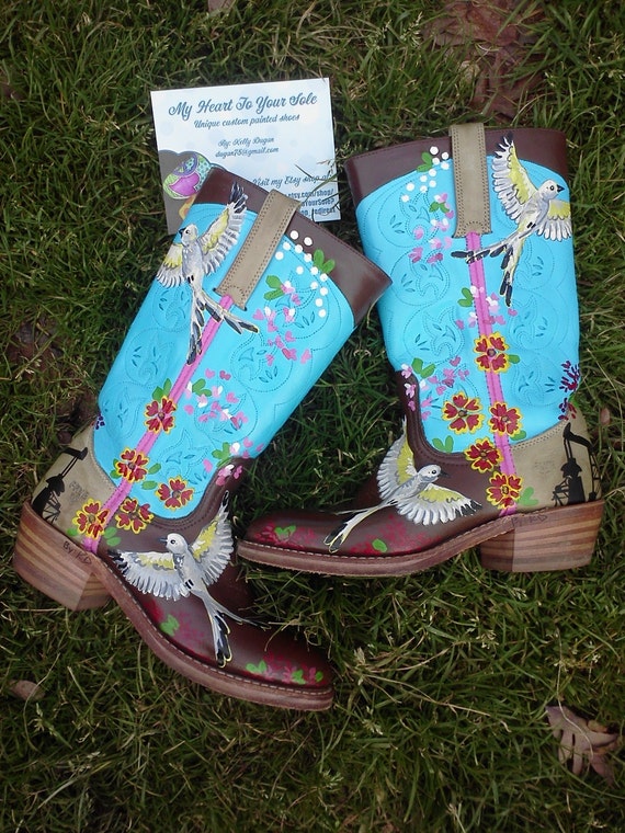 Items similar to Painted Leather Boots on Etsy