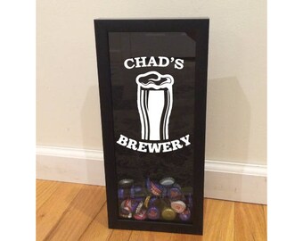 Bottle Cap Holder Shadow Box - Custom Name - Pilsner Glass - Black (6" x 14") - Vinyl Decal Gifts, Home Bar Accessories