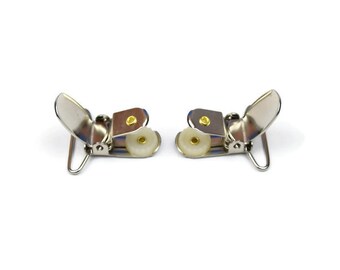 10 Quality Silver Metal 1 inch (25mm) Suspender / Pacifier / Mitten Clips with round plastic insert