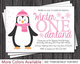 Penguin Birthday Invitation | Winter ONEderland Birthday Invitations