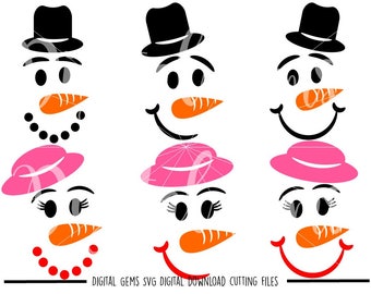 Snowman and Snow Woman Faces svg / dxf / eps / png files. The files work well with Silhouette and Cricut. Digital Download.
