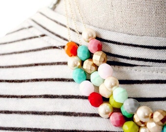 Beaded Multi Strand Statement Necklace, Beaded layered necklace, Statement necklace, Colorful Bead Necklace, Holiday Gift for Her