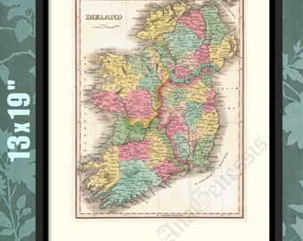 Ireland 1824, Ireland History Art, Ireland Vintage Map, Irish History Print, Historical Map, Historical Print, Historical Art, Irish Gift