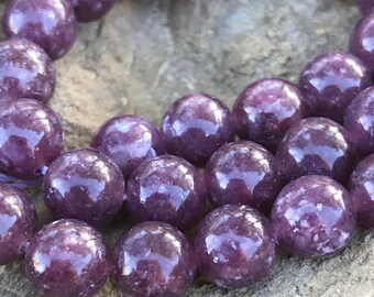 Purple Lepidolite rounds 8mm beads 4 beads AAA quality
