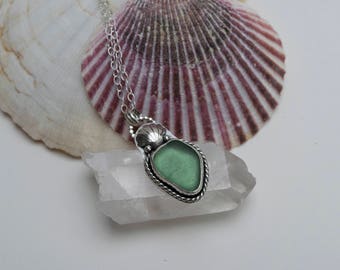 Sea Potion Necklace | Green Sea Glass Pendant | Sterling Silver Necklace | Mermaid Jewelry | Seashell Necklace | Mermaid Necklace