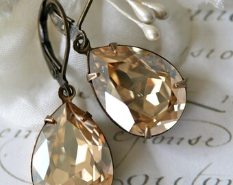 Champagne Earrings, Crystal Earrings, Tear Drop Earrings, Swarovski Crystal Earrings