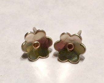Sterling Flower Earrings with copper centre