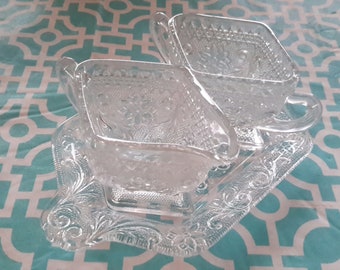 Tiara sandwich creamer, sugar, and plate by Indiana Glass