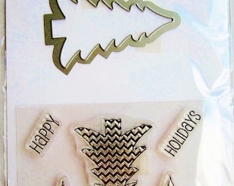 Trees SC0718 Christmas Happy Holidays Clear Stamp and Coordinating Die Set by Hampton Art Stamps