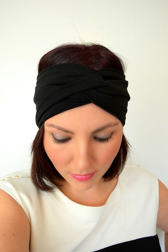 Black Turban Headband Wide Twist Headband Yoga Headband Boho 5107