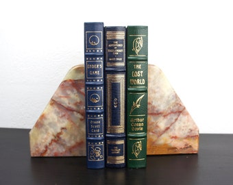 Vintage Set of Petrified Wood Bookends, Natural Polished Marbled Appearance, Boho Rock Decor Shelf Library Accents Unique 420118