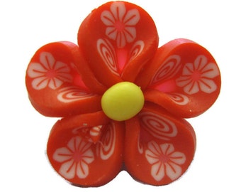 Red Polymer Clay Flowers 20mm Beads Set of 4
