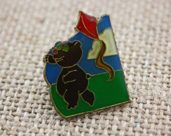 Bear Flying Kite - Enamel Pin by American Gag Bag Inc. - Vintage Novelty Pin c. 1980s