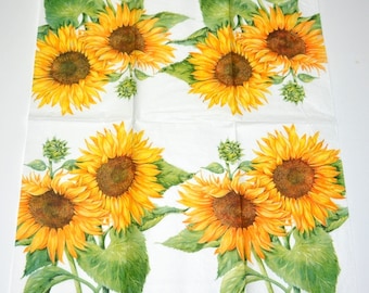Sunflower Paper Napkins for Decoupage, Floral Print Tissue Paper, Serviette, Decoupage Paper Napkins, Scrapbooking Supplies
