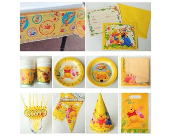 Classic Winnie the Pooh Party Supplies Cups Plates Tablecover Invitations Banner Straws Treat Bags Napkins Hats ~ Winnie the Pooh Birthday