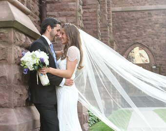 108 inch classic, simple, plain, sheer, cathedral veil, single tier, wedding veil, bridal veil, diamond white, light ivory, blush veil