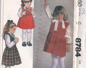 Sleeveless Jumper Buttoned Vest Blouse With Tie Collar Girl's Size 7 Dress Children's Vintage Sewing Pattern 1983 Helen Lee McCall's 8784