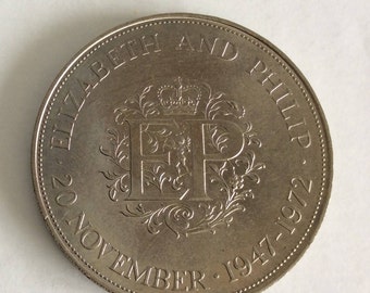1972 Crown Coin - Queen Elizabeth II & Philip Silver Wedding 25th Anniversary - British Coins - Commemorative Coin - Collectable Coins
