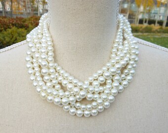Chunky Pearl Necklace, Pearl Statement Necklace, Ivory Pearl Necklace, Braided Pearl Necklace, Bridal Necklace