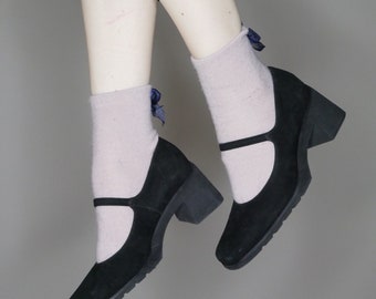 90s goth minimalist black suede Mary Janes strap heels size 6.5-7
