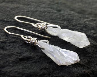 White Angel Aura Quartz earrings | Sterling Silver wirewrapped earrings | White Quartz raw gemstone earrings | Natural crystal drop earrings