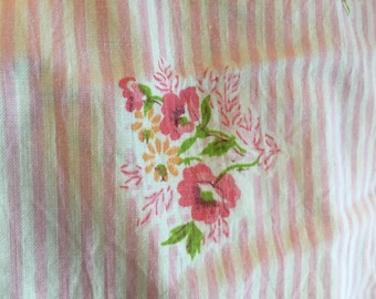 Vintage Floral fitted twin sheet , pink floral and stripe