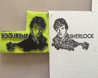 Sherlock Holmes hand carved rubber stamp