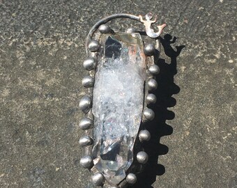 Aqua Aura Quartz point with Mermaid Necklace