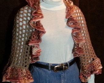 Bolero shrug with ruffle yarn trim