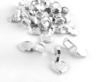 10pcs / 200pcs WHOLESALE Bails - Silver Plated Heart Blank Glue On Bails Jewelry Findings -Craft Supply Necklace Bail Bulk DIY Bead