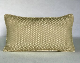 Beige Polyester Blend 22"x12" Abstract Patterned Pillow w/ Self Pipping