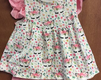 Children's Cute Unicorn Applique Ruffle Sleeve Dress main image 1