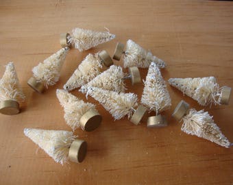 white Bottle brush trees flocked 1" 12pcs mini white christmas trees craft supplies vintage style trees village crafting christmas millinery