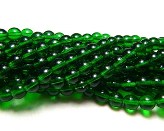 6mm Emerald Czech Beads, Green Beads, Emerald Beads, Transparent Beads, 6mm Round Beads, 6mm Glass Beads, 6mm Czech Beads T-14A