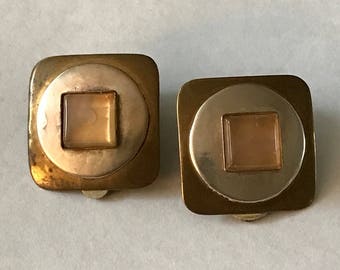 Marjorie Baer Silver and Bronze Clip-On Earrings ~ San Francisco ~ 1991