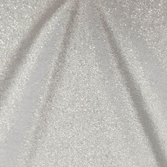 Stretch Velvet Fabric No Shed Glitter Velvet, Silver Glitter on White
