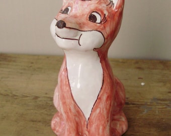 Rare,Hungarian ceramic fox figurine ,handpainted,signed,1980